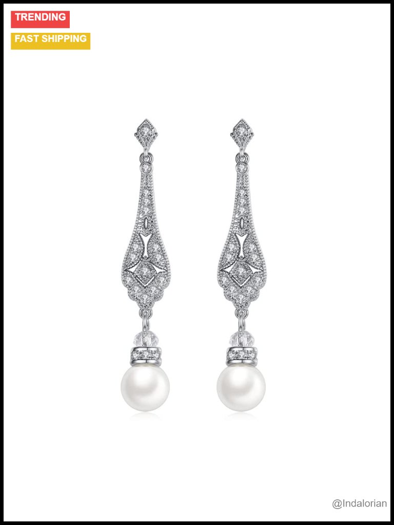 14k Gold Crystal Pearl Drop Earrings Dangle Teardrop Fashion Jewelry